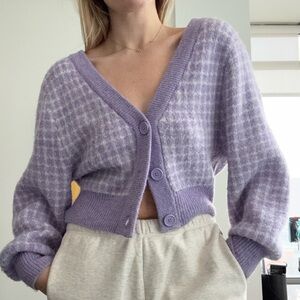 H&M Pastel Lavender Gingham Fluffy Cardigan